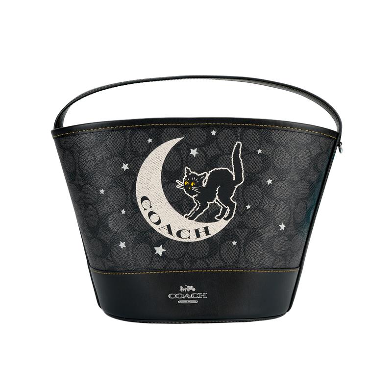 Coach Trick Or Treat 22 Bedruckte beschichtete Leinwand Handtasche Klein Unisex Paar Schwarz
