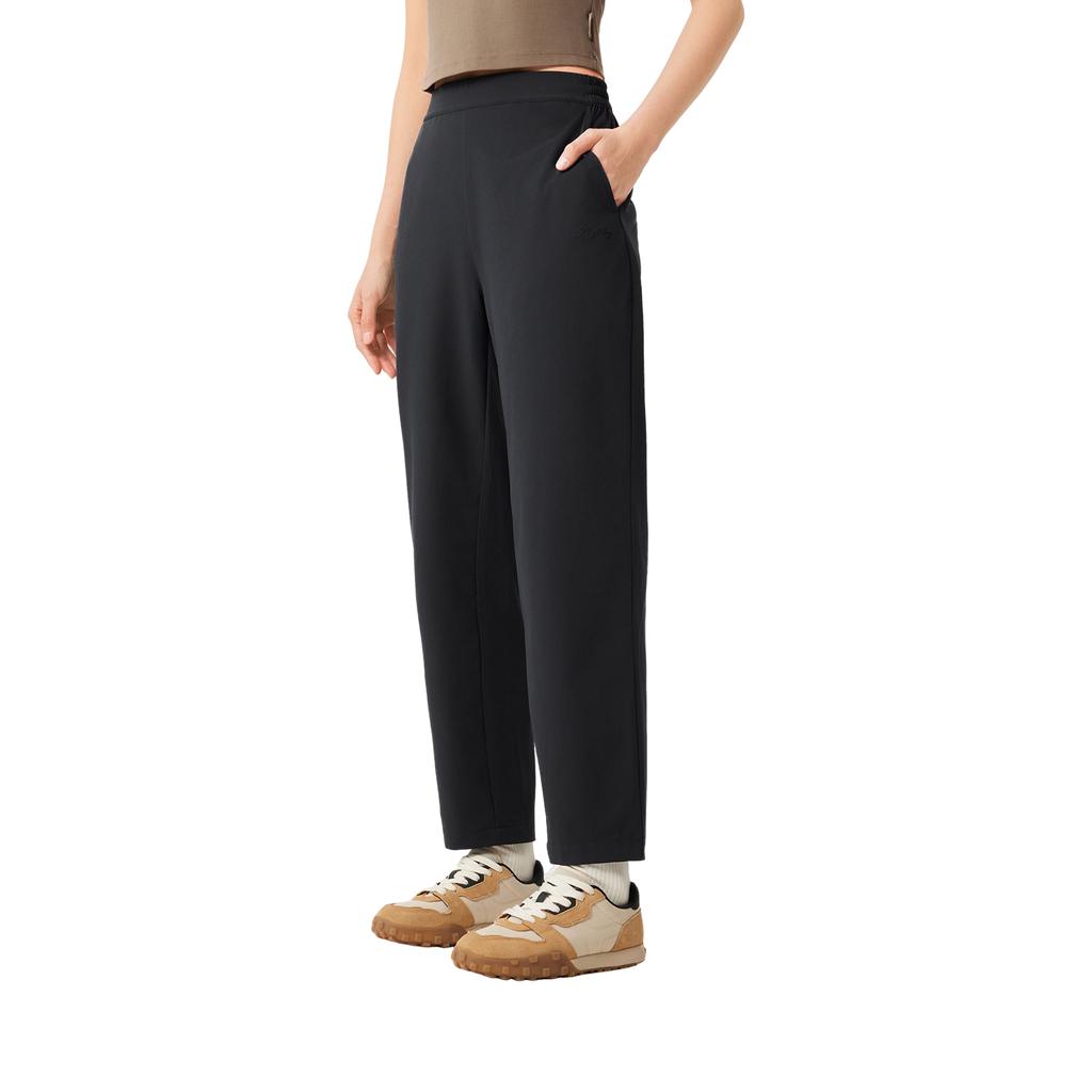 Li Ning Sports Lifestyle Series Casual Simple Solid Color Straight Leg Quick Dry Knitted Sports Pants Women Bottoms Black AYKV176-1