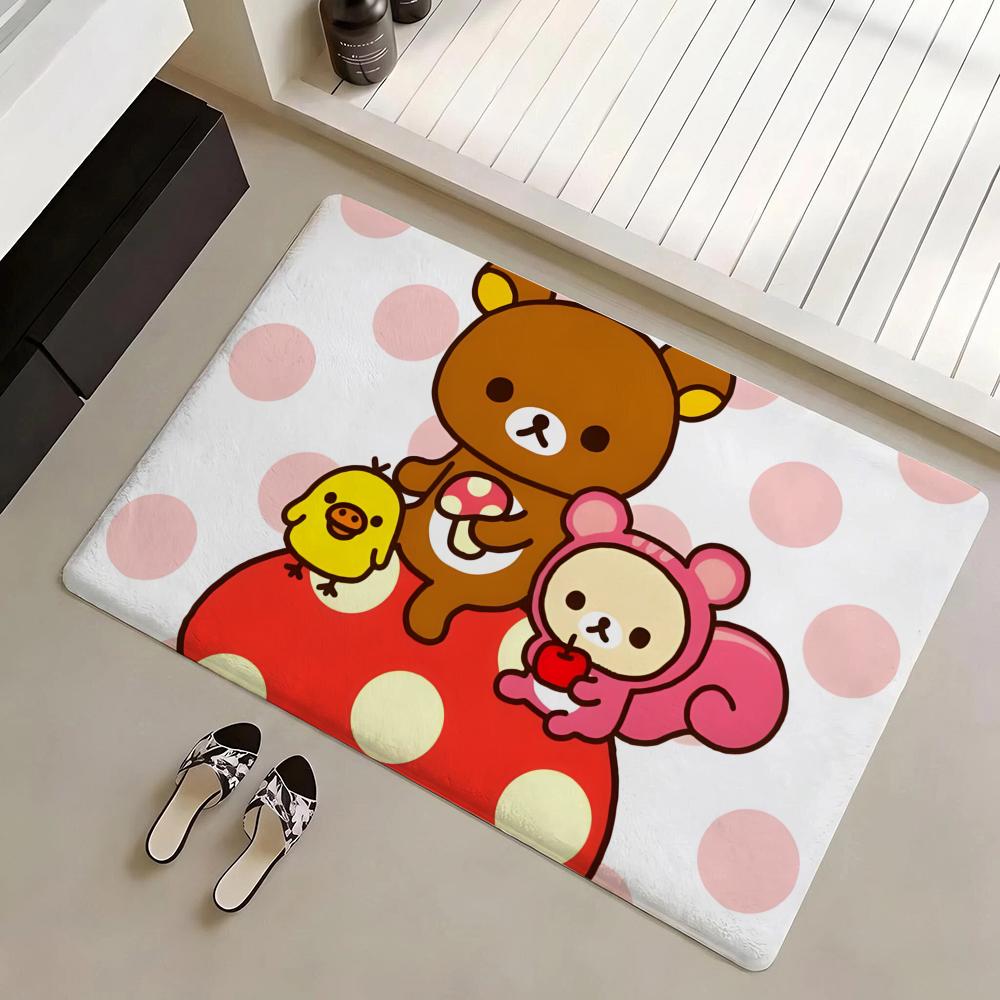 Floor Mat Eco Flannel Doormat Non-Slip Odorless Indoor Soft Short Plush Floor Rug R-Rilakkuma Anime