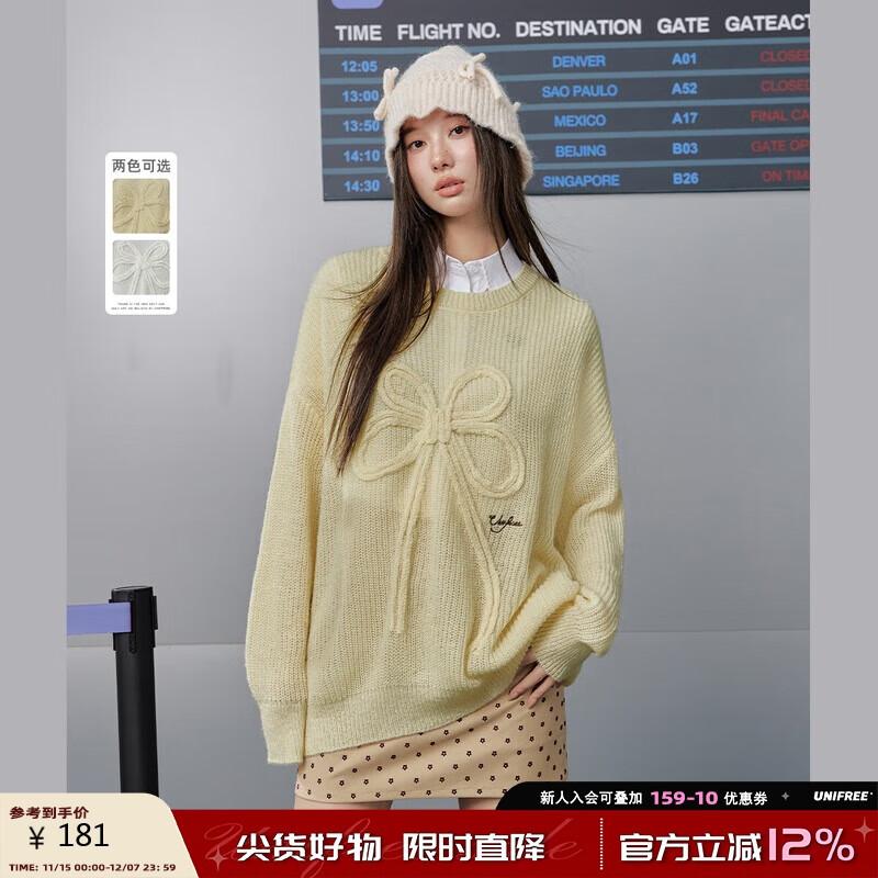 

UNIFREE Women s Bow-Knot Round Neck Knit Top M