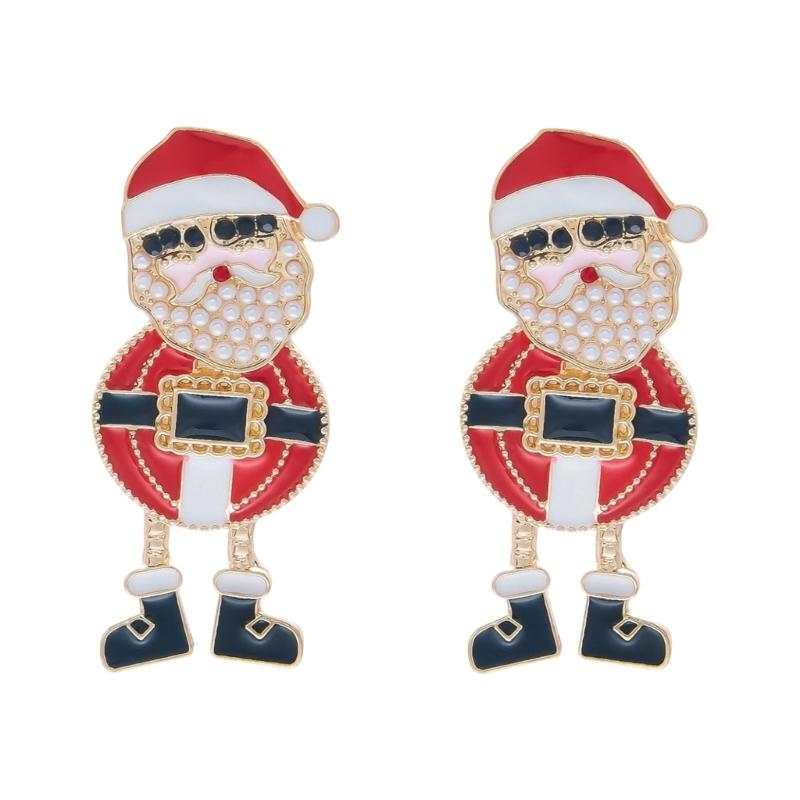 Festive Enamel Earrings for Christmas Gatherings, Gold Tone Statement Pair with Holiday Detail for Winter Looks