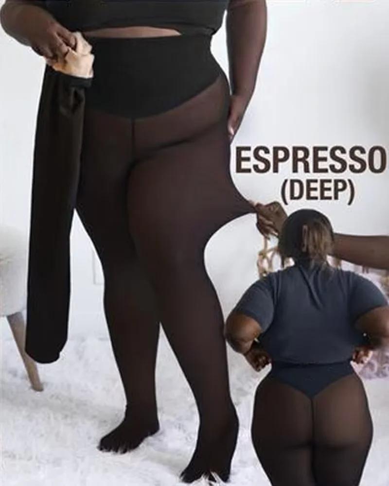 Collants Thermiques Chauds Collants Pantyhose Femme Automne Hiver Grande Taille Doublés Polaire Taille Haute Noir Transparent Une Ligne Entrejambe Leggings M black