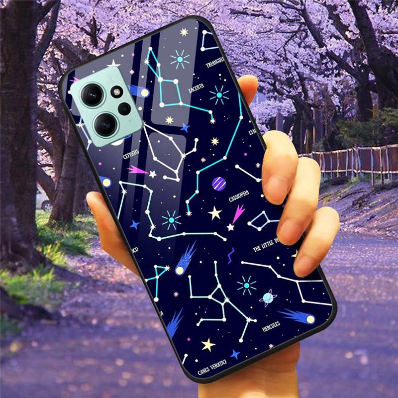 For Xiaomi Redmi Note 12 4G 2023 Case Tempered Glass Starry Marble Hard Back Protective Cover for Redmi NOTE 12 Note12 4G Global