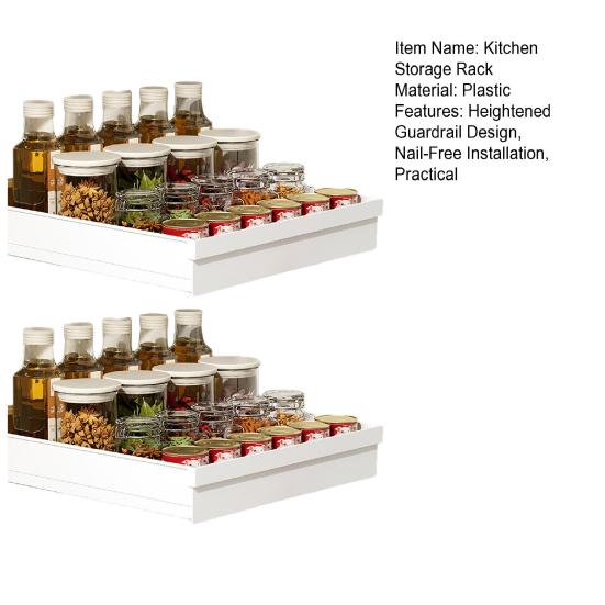 Pull-Out Kitchen Storage Rack with Heightened Guardrail Design Smooth Slide Rail Cabinet Organizer Nail-Free Installation Plastic Storage Bins