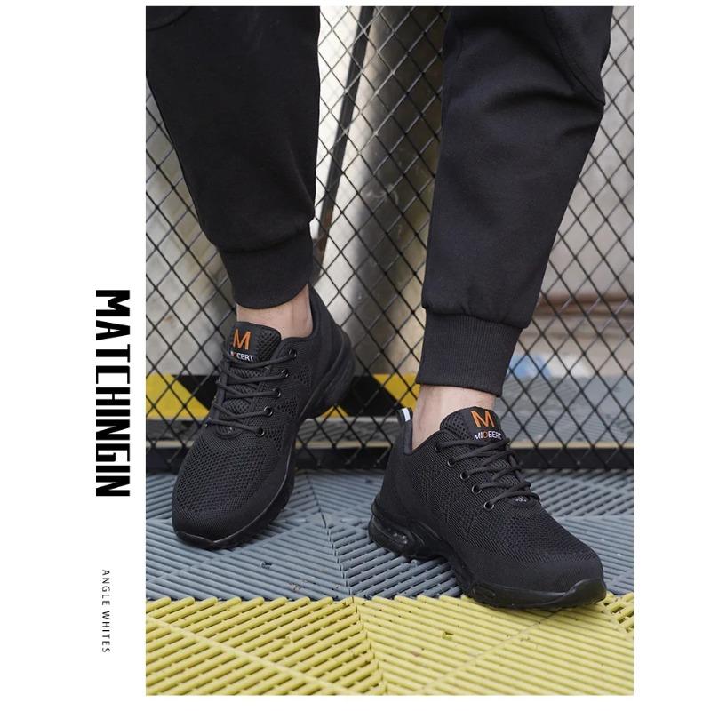 Work Safety Shoes For Men Women Air Cushion Breathable Work Sneakers Steel Toe Shoes Anti-puncture Safety Protective Black Shoes