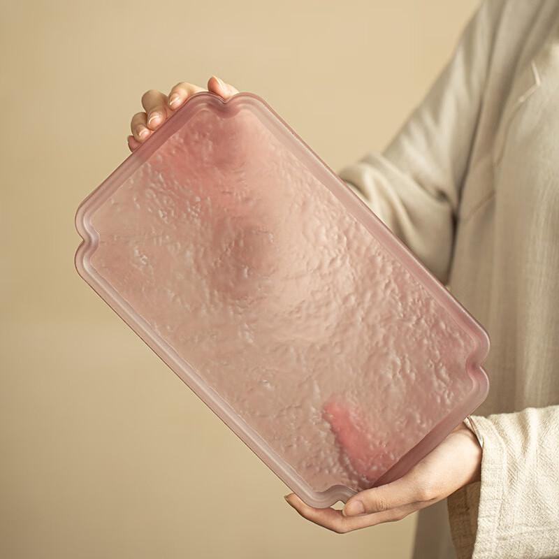 Shangqi Rectangular Grape Purple Frosted Glass Tea Tray