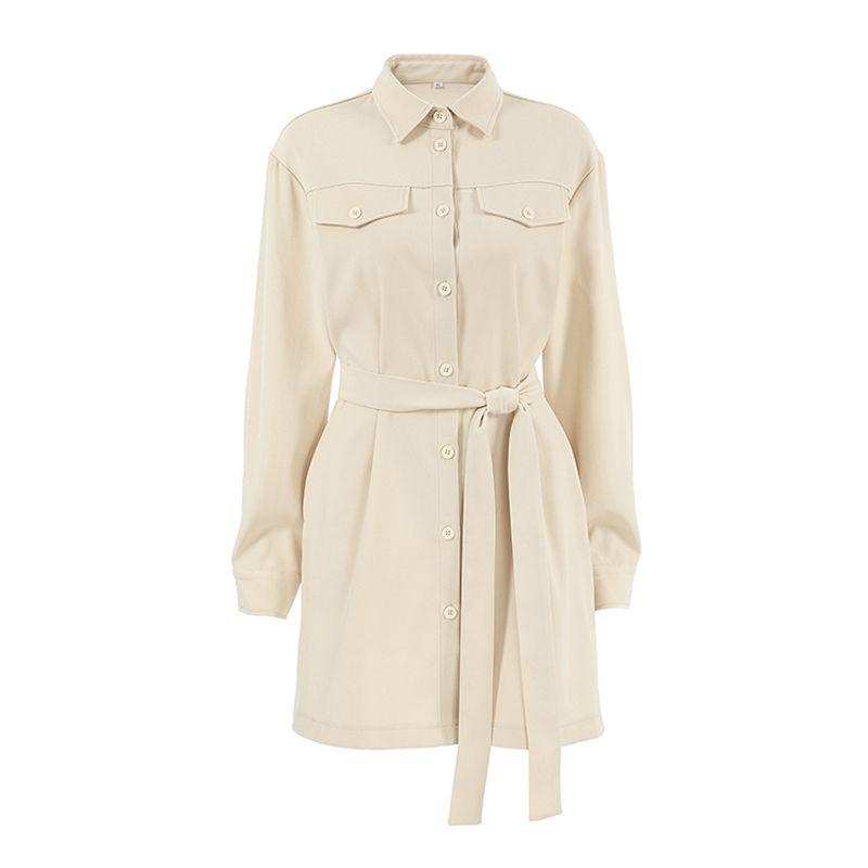 

Fashion Elegant Commuter Dress Pure Color Waist Elegance Shirt Skirt Simple Lapel Skirt Apricot color S(Suggested 47.50 kg-52.50 kg)