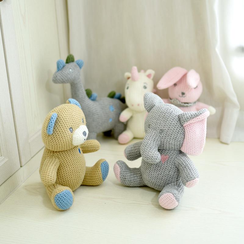 Korea Ins Rabbit Elephant Unicorn Plush Toy Bell Cute Baby Soothing Doll Knitted High Quality Gift For Kids
