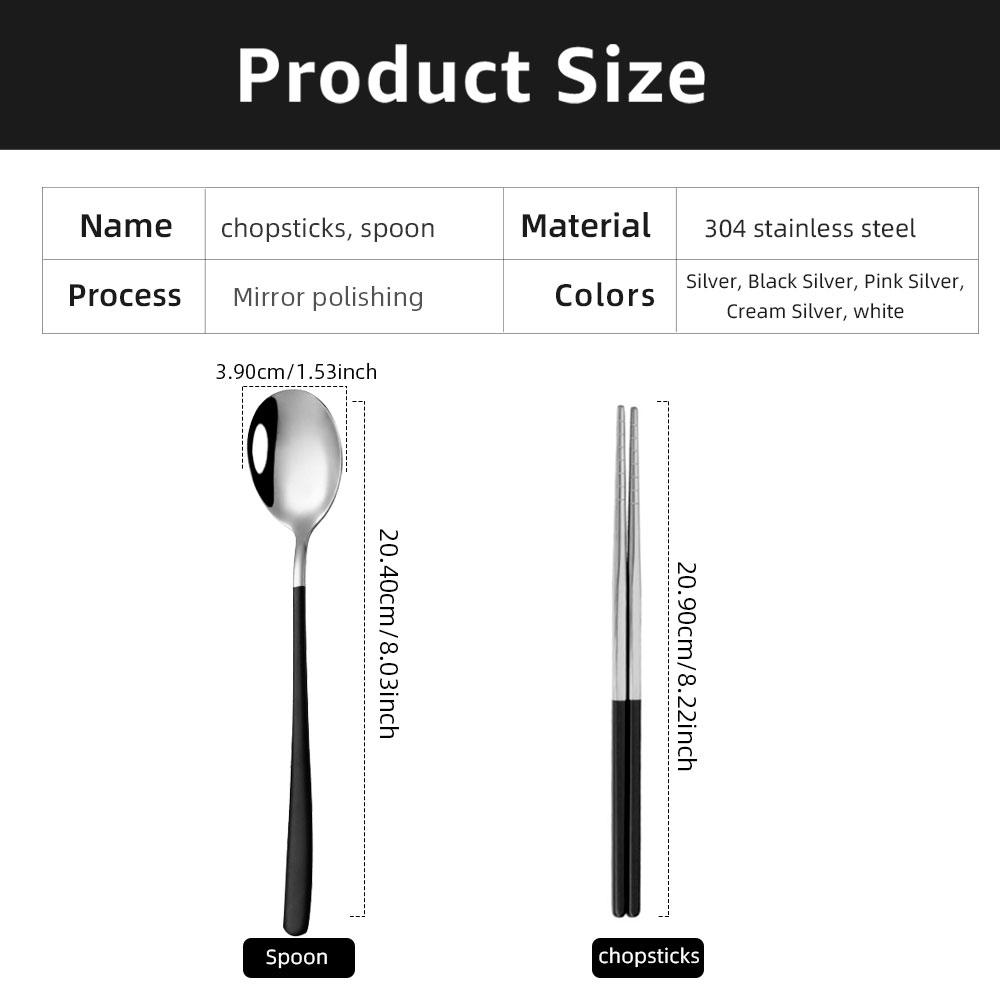 Chopsticks Spoon Cutlery Set Reusable Stainless Steel Non-slip Sushi Sticks Food Soup Spoon Dinnerware Set