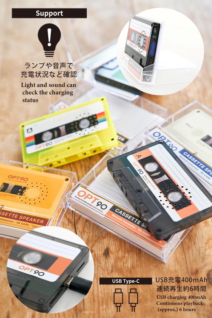 Cassette Opt Cassette Portable Bluetooth microSD Card TELEC Retro Mixtape Opt! Speaker, 90, Tape-Shaped Speaker, 5.3, Compatible, Certified, Speaker,