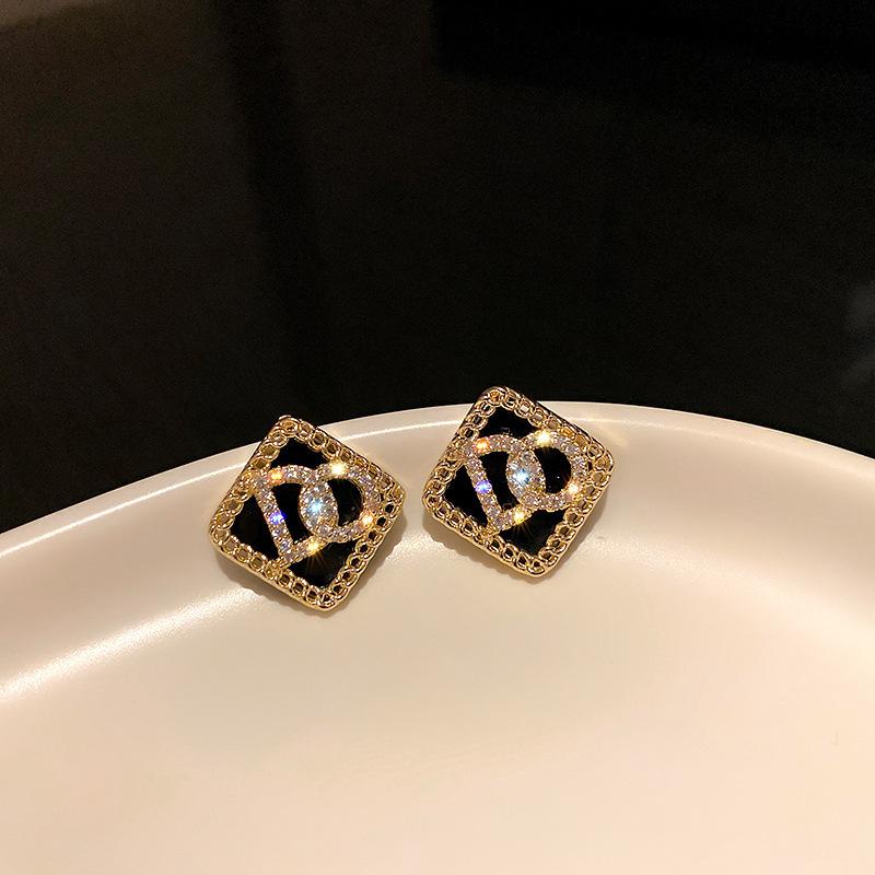 Gold brick letter square geometric stud earrings niche simple versatile earrings new earrings women