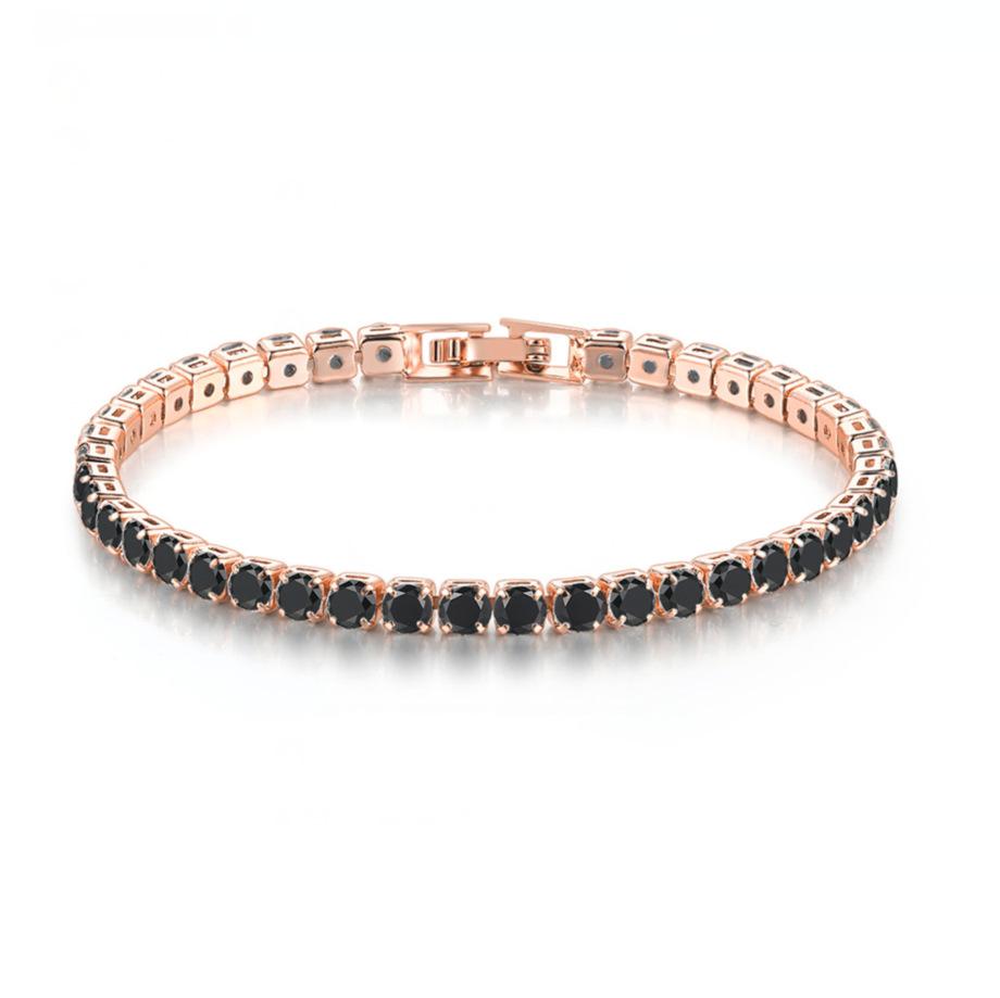 Hip Hop Full Diamond Black Zircon Tennis Bracelet For Men And Women, Round Rectangle Bracelet