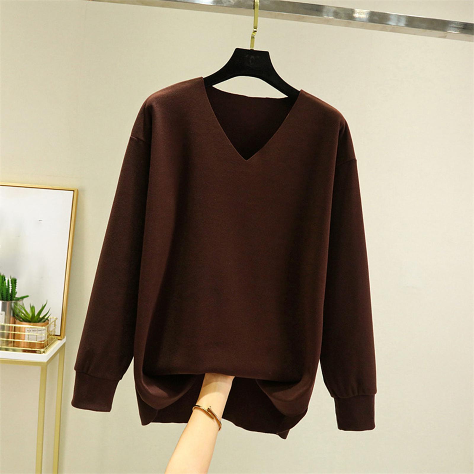 

Женский модный однотонный флисовый утолщенный топ с длинными рукавами L кофейный