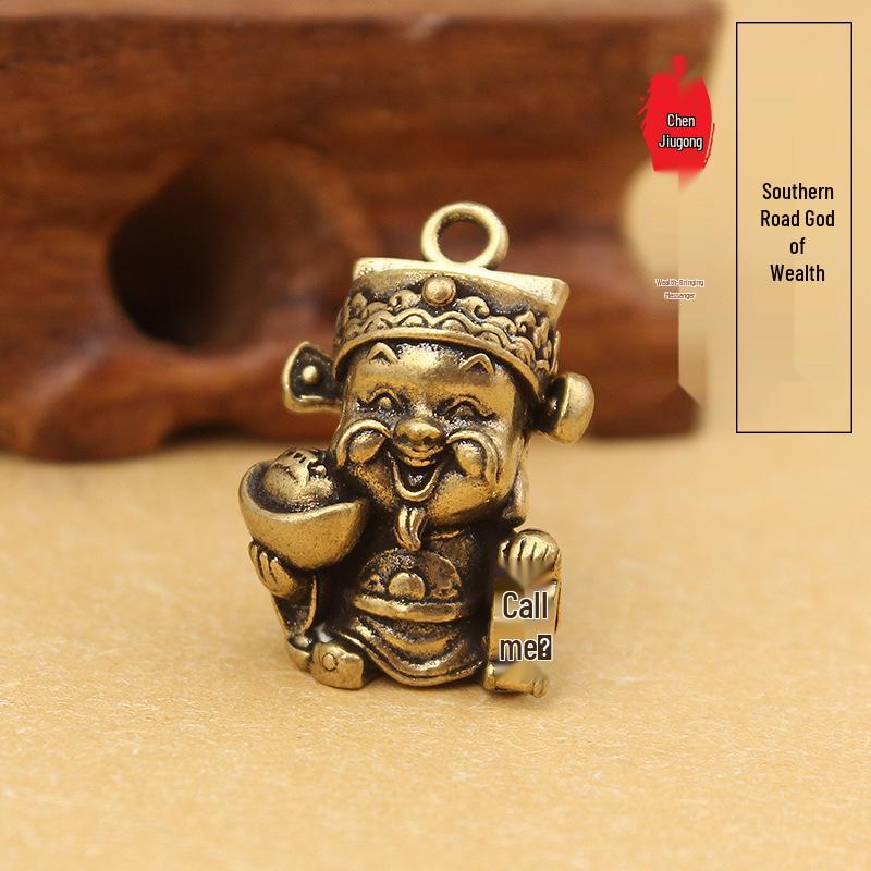 Brass Five Gods of Wealth Keychain - Pure Copper Figurine for Good Fortune