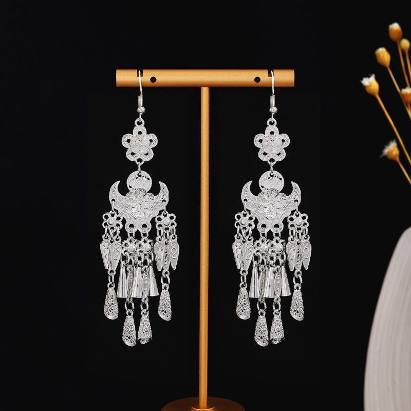 New Miao Long Tassel Minority Earrings, Light Luxury Miao Silver Exaggerated Fashion Temperament Earrings