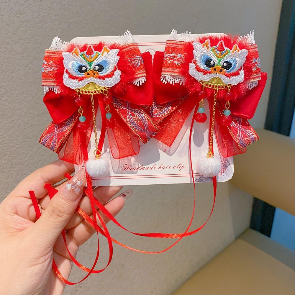 Plush Ball Children's Chinese Hairpin Bow Embroidered Bow Headwear Hanfu Hair Accessories  Kids