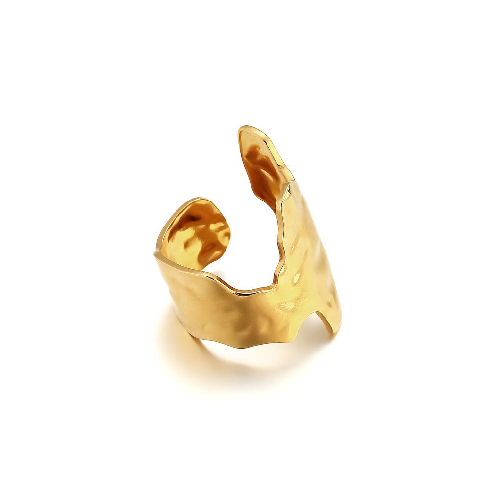 Personalized Ring, Stainless Steel Vacuum Plated 18K Gold Irregular Wide Face Opening Jewelry