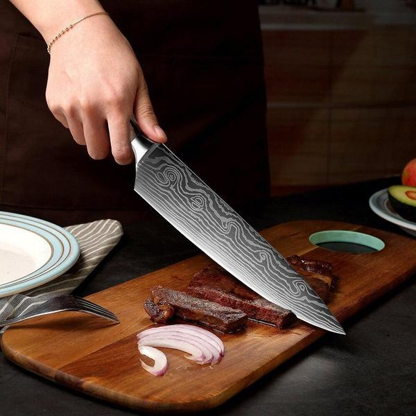 Japanese Chef Knife Set 3pcs Damascus Steel Pattern Kitchen Knives Sets Cleaver Paring Santoku Slicing Utility Knife