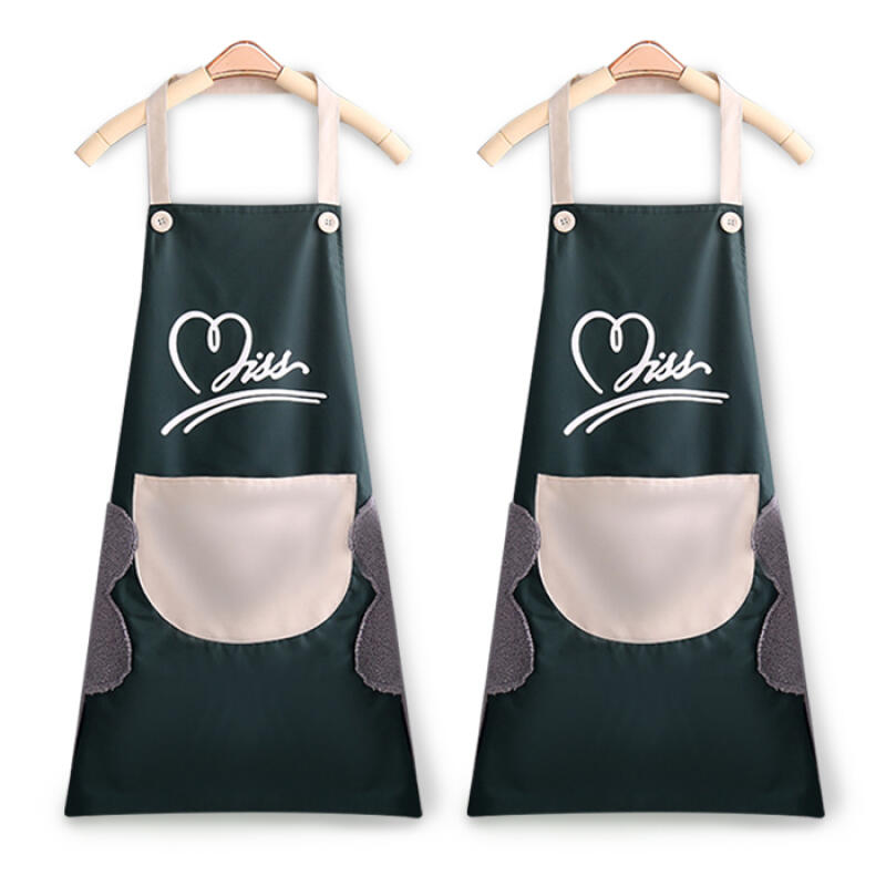 1+1 Kitchen Waterproof One-Piece Hand Towel Apron Dark green + dark green