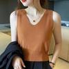 French Solid Color V-Neck Sleeveless Simple Casual Knitted Vest For Women