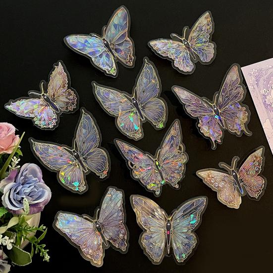 10 Unidades Pegatinas Holográficas de Mariposas Calcomanías de PET Impermeables para Portátiles Botellas de Agua Fundas de Teléfono Manualidades DIY Álbumes de Recortes Diarios Decoración Vintage Bohemia