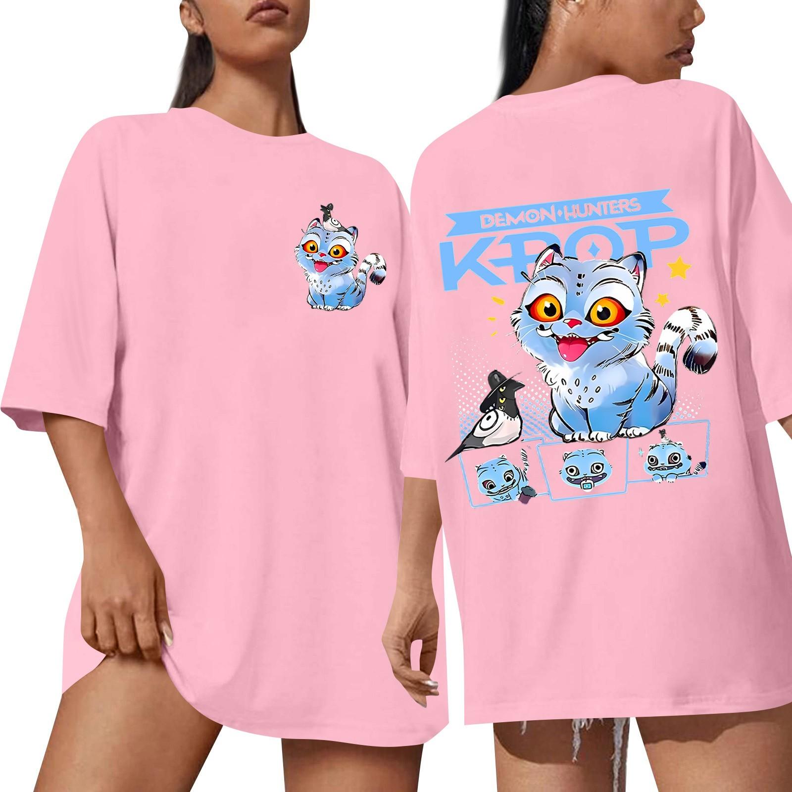 

Женская футболка с круглым вырезом, с коротким рукавом, повседневный свободный топ L розовый