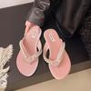 Summer new rhinestone flat-bottomed velvet slippers casual daily beach flip-flops