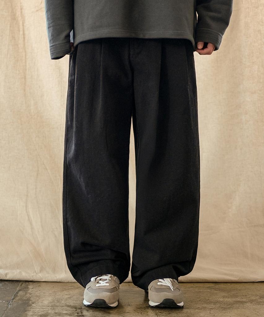 JEMUT Saturn Double-Pleat Wide Twill Pants Black Kjlp2606