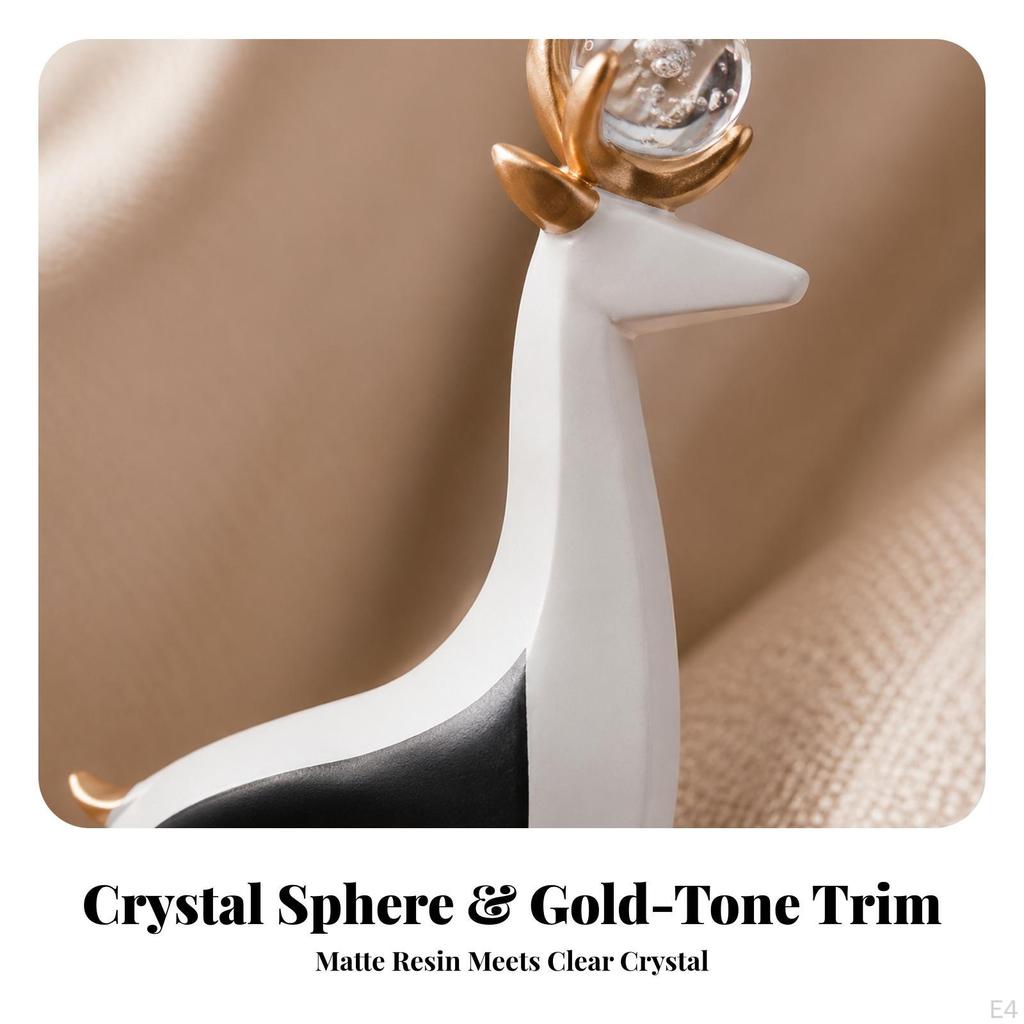 2 Pieces Elegant Resin Deer Figurines | Smooth Carved Body, Ornaments with Crystal Balls, for