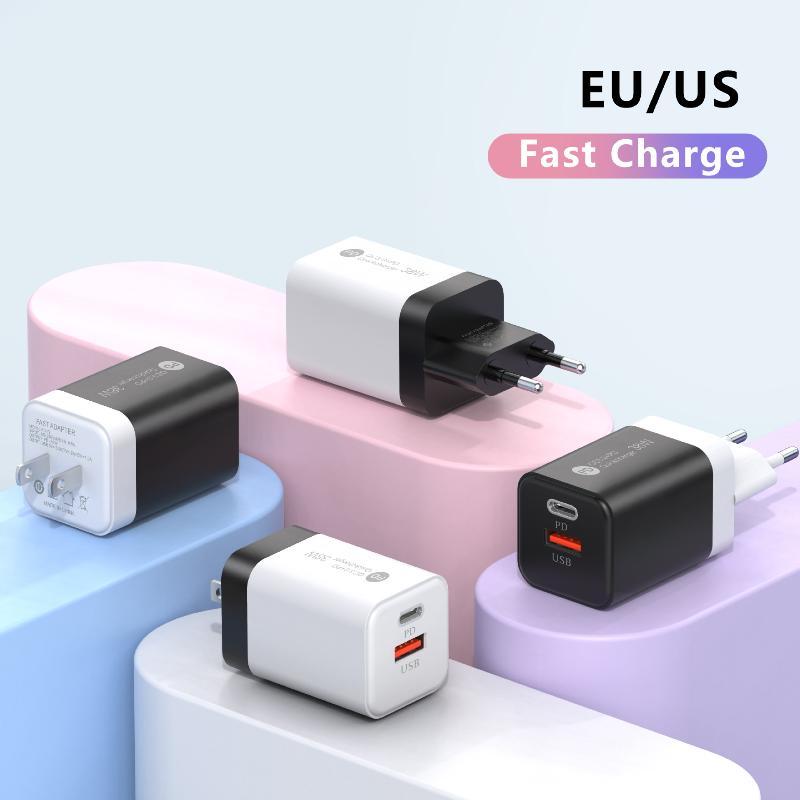 20W US Fast Wall Charger Dual PD USB Ports High Speed Charging for Smartphones Tablets Earbuds Small Digital Devices