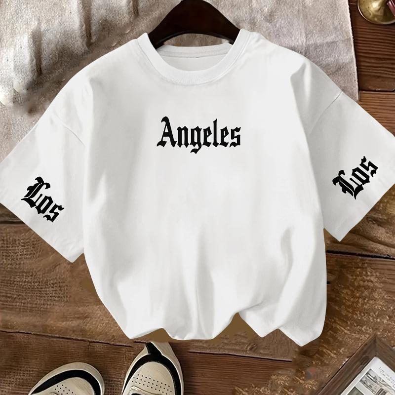 

Summer Children s Round Neck Pure Cotton Short-sleeved LOS ANGEL Summer Children s Casual T-shirt Shirt Girls Fashion Top 100 белый