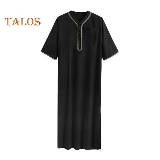 

Мужской халат-кафтан, однотонный, со средними рукавами, длинный, с V-образным вырезом, абайя, молитвенная одежда, халат ихрам для летней повседневной носки M чёрный