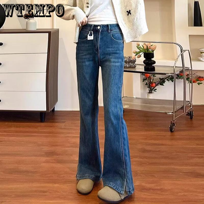 Women's Split Wide Leg Slightly Flared Jeans Spring and Autumn New Elastic Straight Leg Jeans