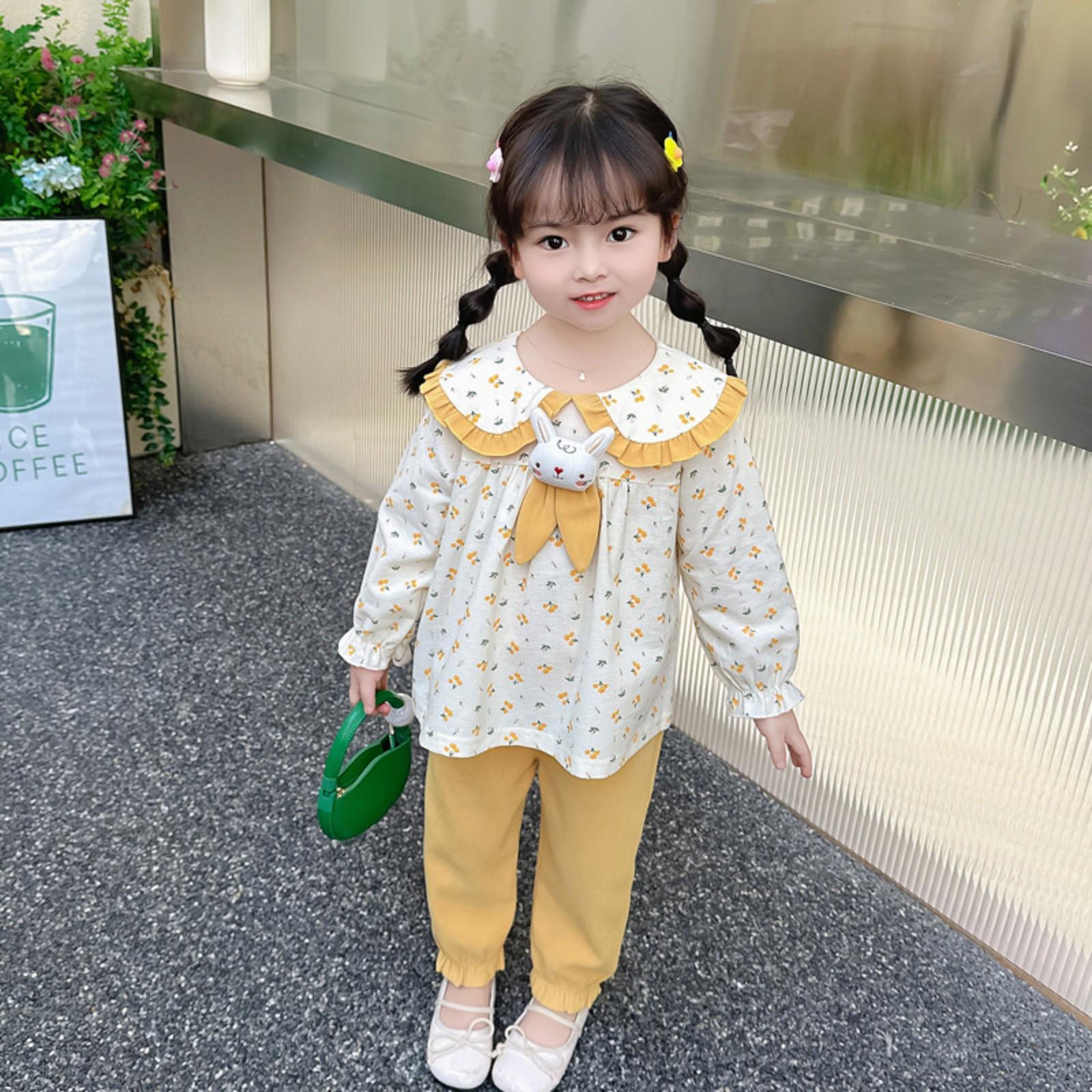 

Костюм для девочек с цветочным принтом и галстуком-зайчиком Детская одежда для девочек 90 жёлтый