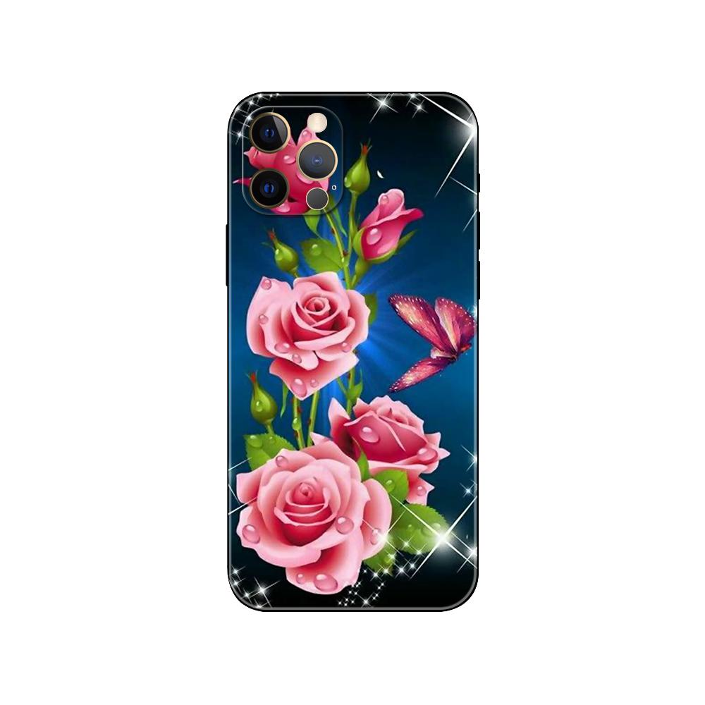 Red Butterfly On Roses Flower Phone Case for Iphone 2020se 6 6s 7 8 Plus X 10 XR XS 11 12 13 Mini Pro MAX Black Tpu Back Cover