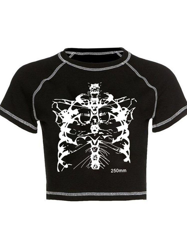 

Y2K, черный, тонкий, тонкий, с принтом черепа, забавная винтажная одежда с графическим рисунком, укороченный топ E-girl S чёрный