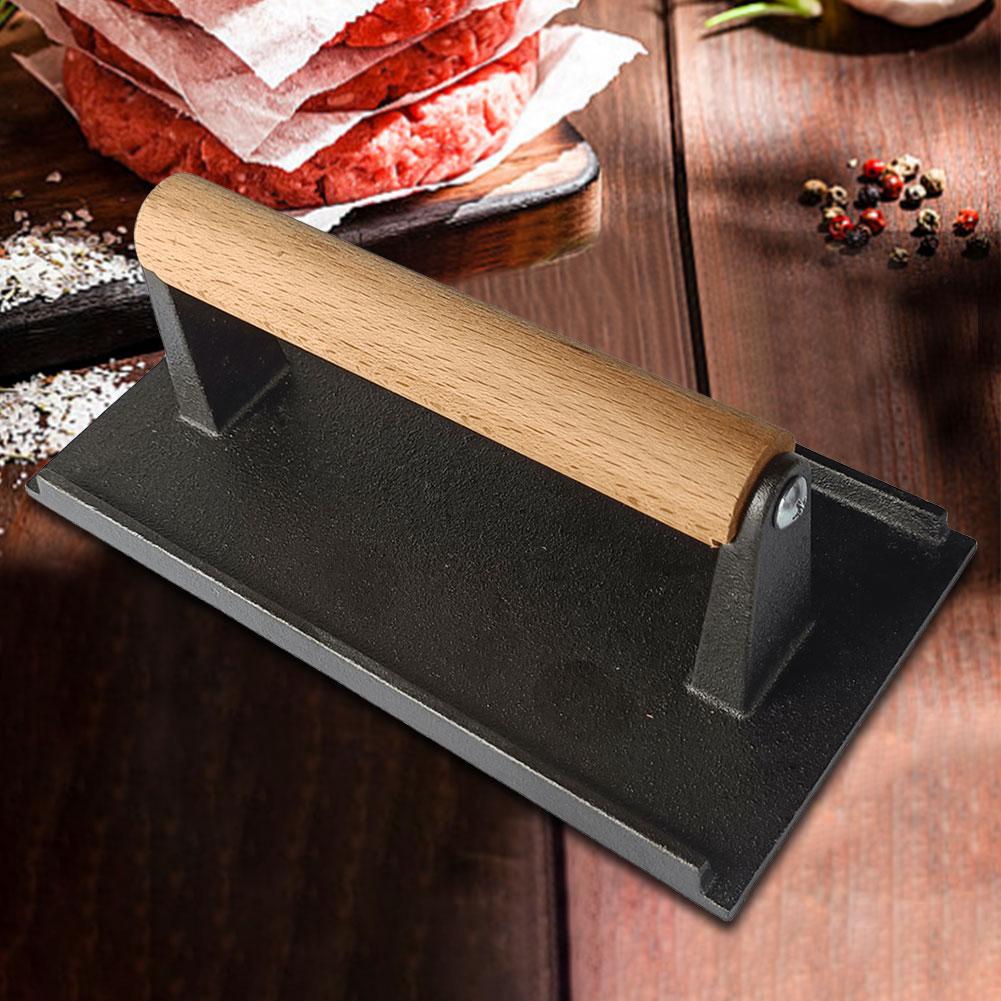 Litinový burger Smasher Multifunkční obdélníkový lis na hamburgery Ergonomický zesílený pro BBQ steaky sendviče maso