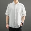 Camicie Casual da Uomo a Manica Media Moda Basic Versatile Tinta Unita Traspirante Colletto alla Coreana Business Tempo Libero Decorazione con Bottoni