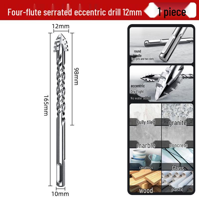 Extra Langer Rundschaft Gezahnter Exzentrischer Bohrer – Vier Nuten, Zwei Nuten zum Bohren von Beton und Fliesen