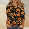 Women's Fashion Casual Three-quarter Sleeve Halloween Printed Round Neck Top