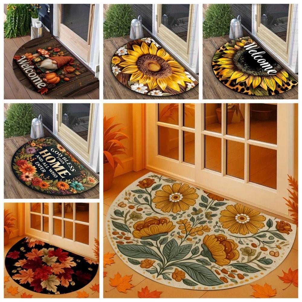 High Quality Non Slip Half Round Doormat Flower Floral Washable Welcome Rugs Boho Absorbent Door Mat Indoor Outdoor