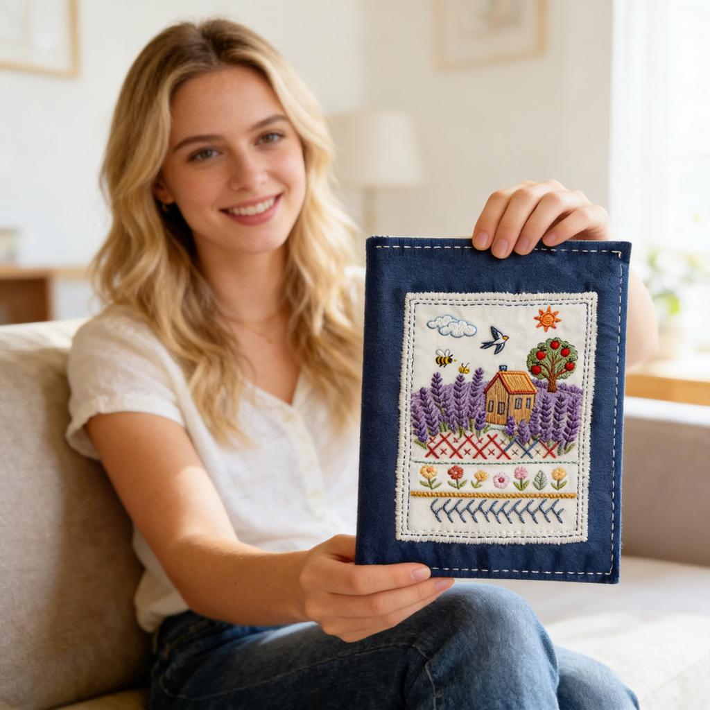 Stickbuch-Set für Anfänger, All-in-One Handstick-Lern- & Übungsbuch mit Stoffseiten, 100+ Muster, Stickrahmen, Garn & Werkzeuge