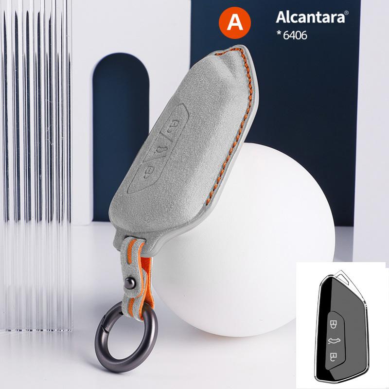 Alcantara Suede Car Key Case Cover Shell For Volkswagen Golf 8 Tuang X ID4 ID6 ID3 Talagon Lamando L Auto Keychain Accessories