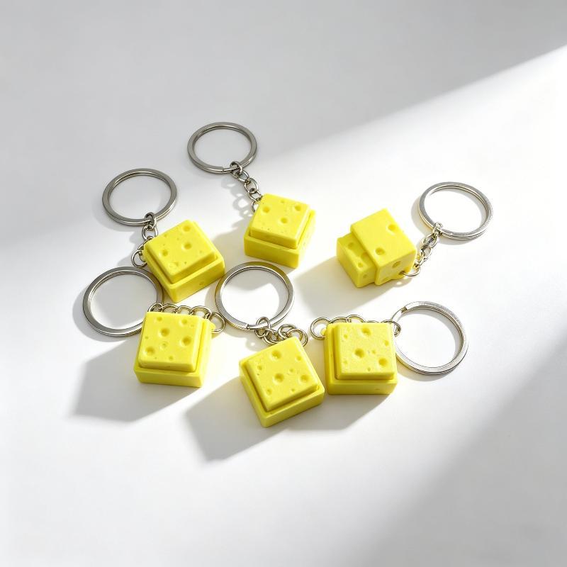 Mini Cheese Keychain Keyboard Stress Relief Fidget Button Cheese Keycap Fidget Clicker Keyboard Keychain Pendant Finger Toys