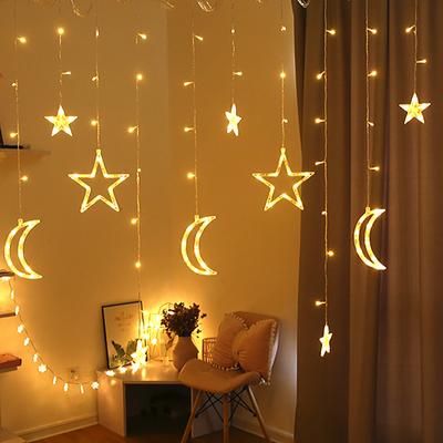 Guirlande Lumineuse Étoile Lune LED, Décoration Chaleureuse et Festives, Lumière Rideau