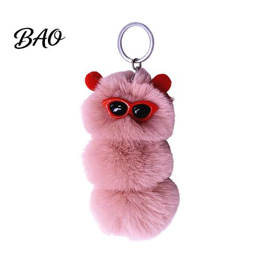 Caterpillar Bag Charms Plush Sunglasses Keychain, Stuffed Keyring Pendant for Bags & Car Keys, Decorative Backpack Purse Accessory Lightweight