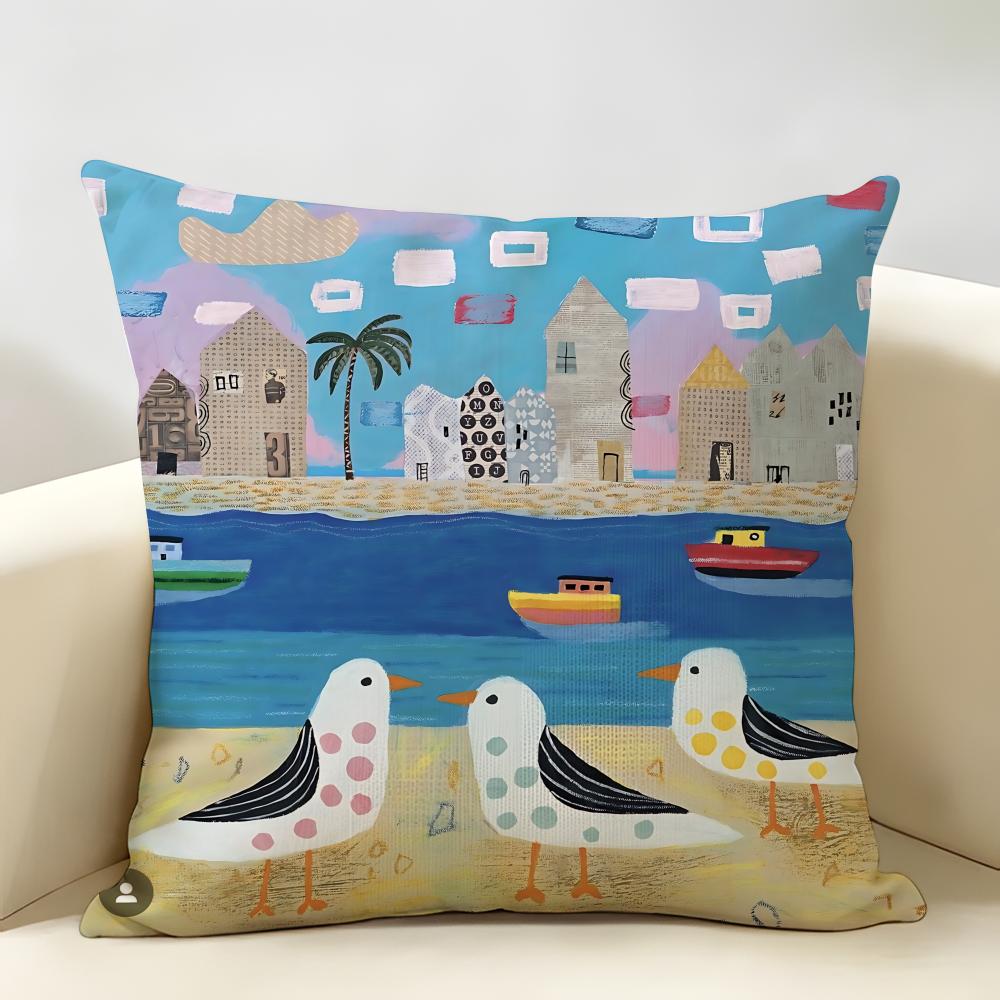 Retro Springtime Village Plants Cushion Cover Natural Linen Organic Fabric DoubleSided Printing Room Sofa Decor Pillow Case