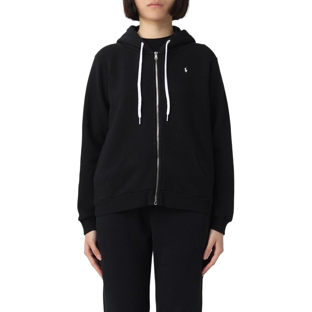 Polo Ralph Lauren Ss23 Solid Color Hooded Drawstring Long Sleeve Zip-Up Sweatshirt Women Sweatshirt Black 211891559-003