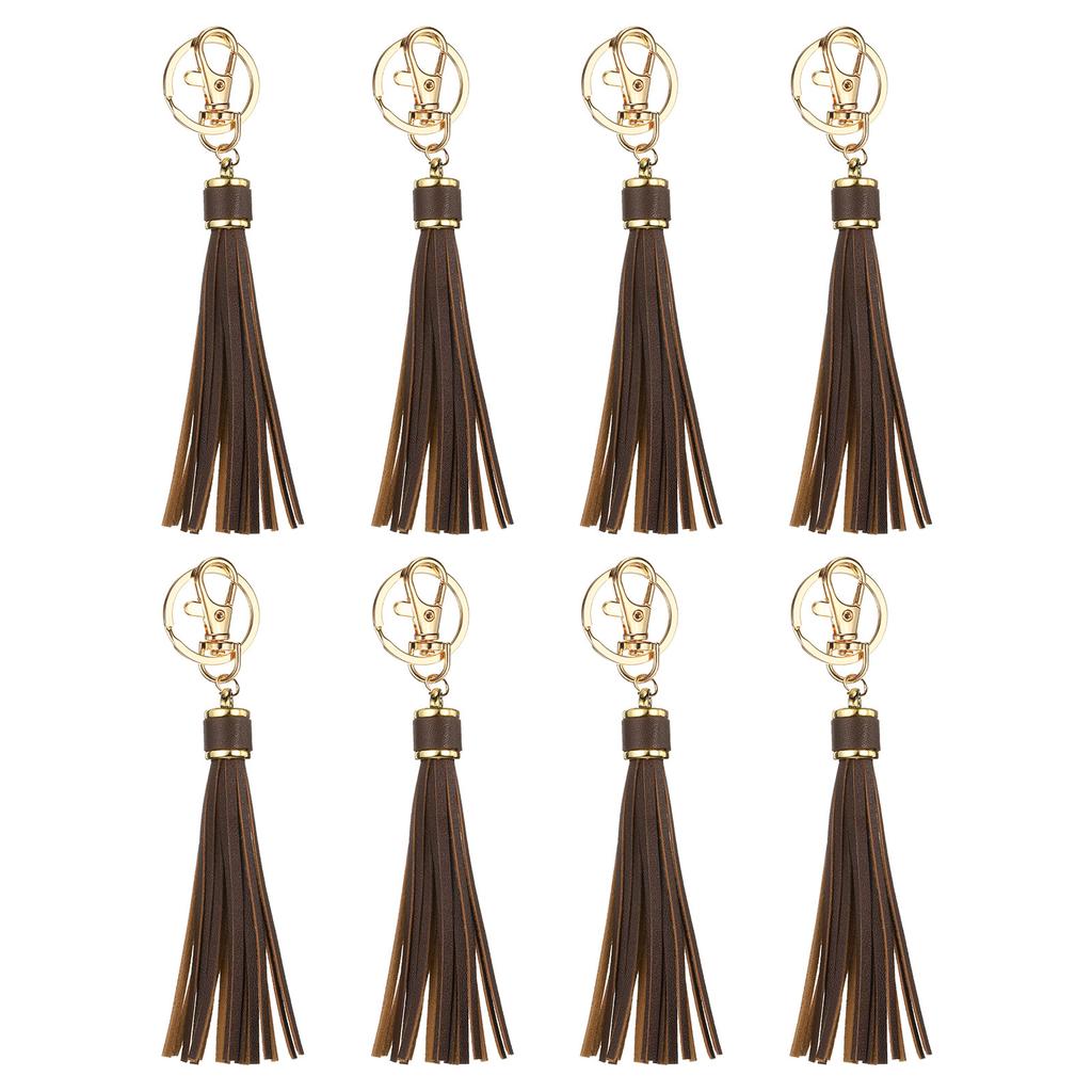 8pcs PU Leather Tassels PU Tassels with Key Rings Tassel Curtain Bag Tassel for Jewelry Making Phone Straps Handbag DIY Crafts