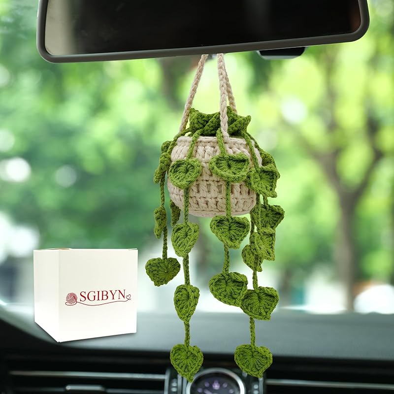 Crochet Hanging Plant for Car,Car Decorations Interior,Plant Strawberry Aesthetic Car Accessories for Women Interior Cute,Car Ornaments Charms for